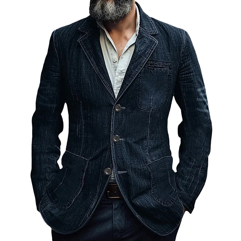 Men's Casual Lapel Denim Single Breasted Blazer 50...