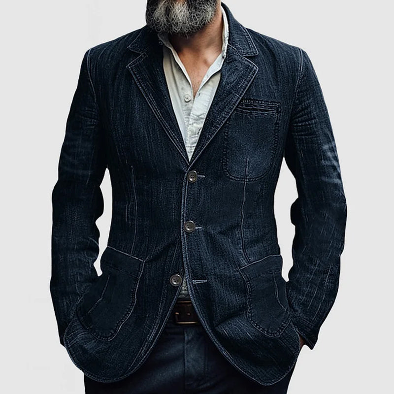 Men's Casual Lapel Denim Single Breasted Blazer 50972865M