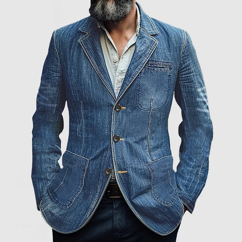 Men's Casual Lapel Denim Single Breasted Blazer 50972865M