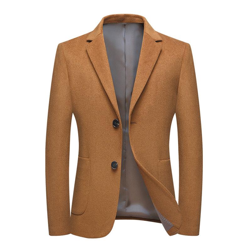 Men's Vintage Thick Wool Blended Lapel Single-Breasted Slim Fit Blazer 89500499M