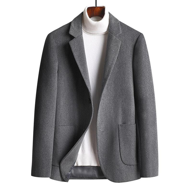 Men's Vintage Thick Wool Blended Lapel Single-Breasted Slim Fit Blazer 89500499M