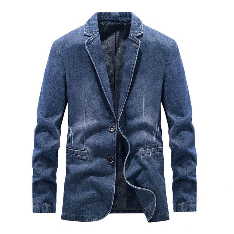 Men's Vintage Wash Lapel Single Breasted Fitted De...