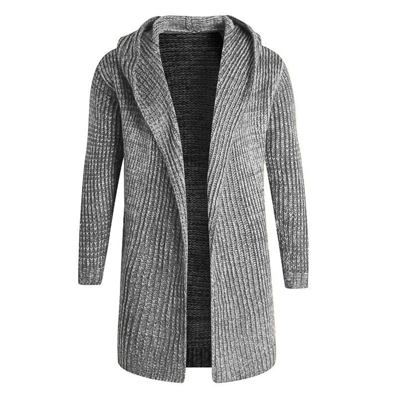 Men's Retro Hooded Mid-length Knitted Coat 09439300X