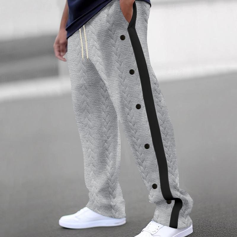 Men's Colorblock Jacquard Button Casual Pants