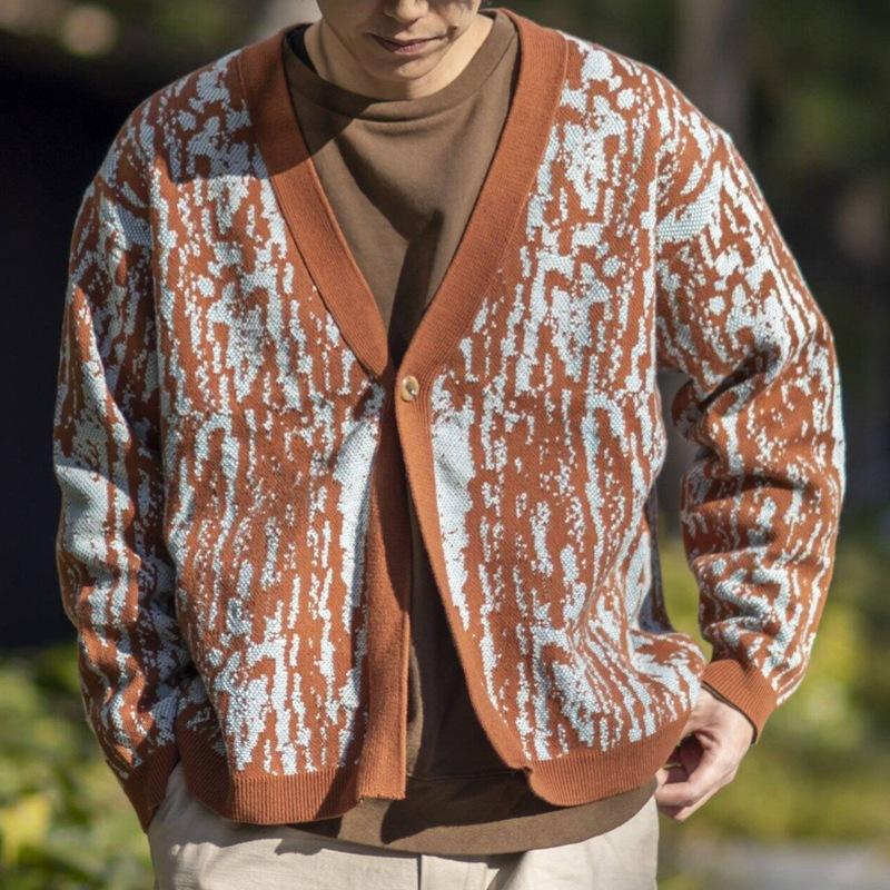 Men's Vintage V-Neck Thick Jacquard Knitted Cardigan