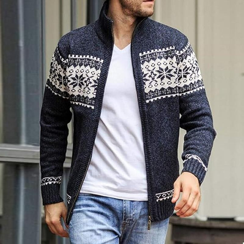 Men's Vintage Christmas Jacquard Stand Collar Cardigan 09413766Y