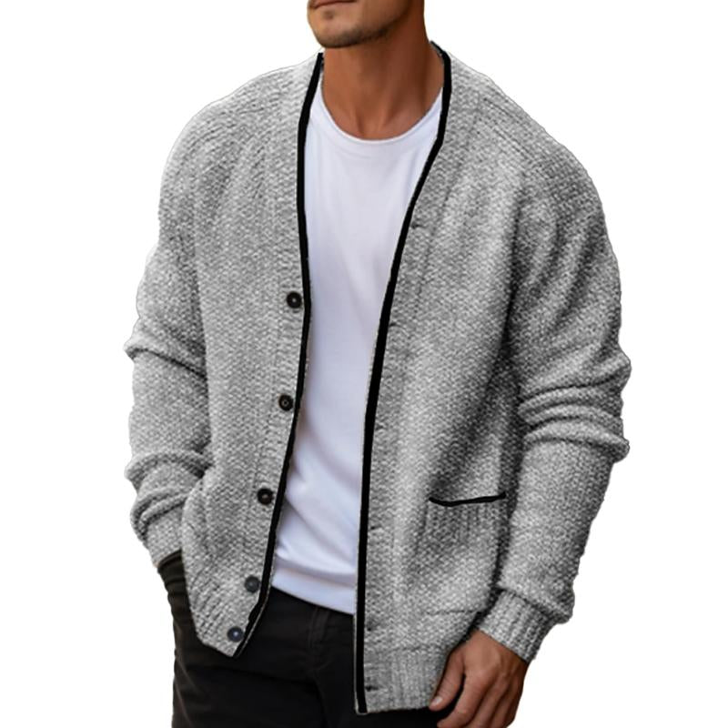 Men's Comfortable And Casual V-Neck Solid Color Kn...