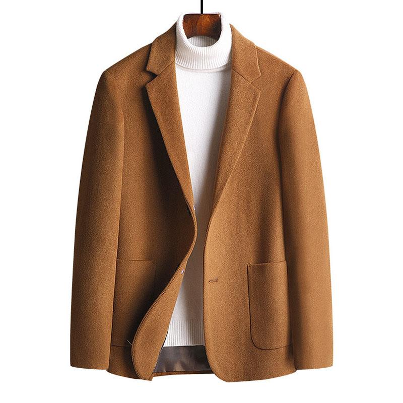 Men's Vintage Thick Wool Blended Lapel Single-Brea...