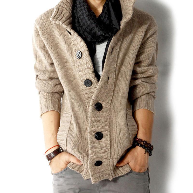 Men's Pirate Button Stand Collar Thick Knit Jacket...