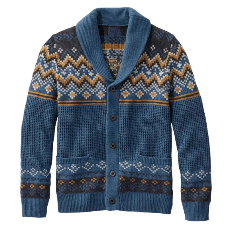 Men's Vintage Lapel Jacquard Long Sleeve Cardigan