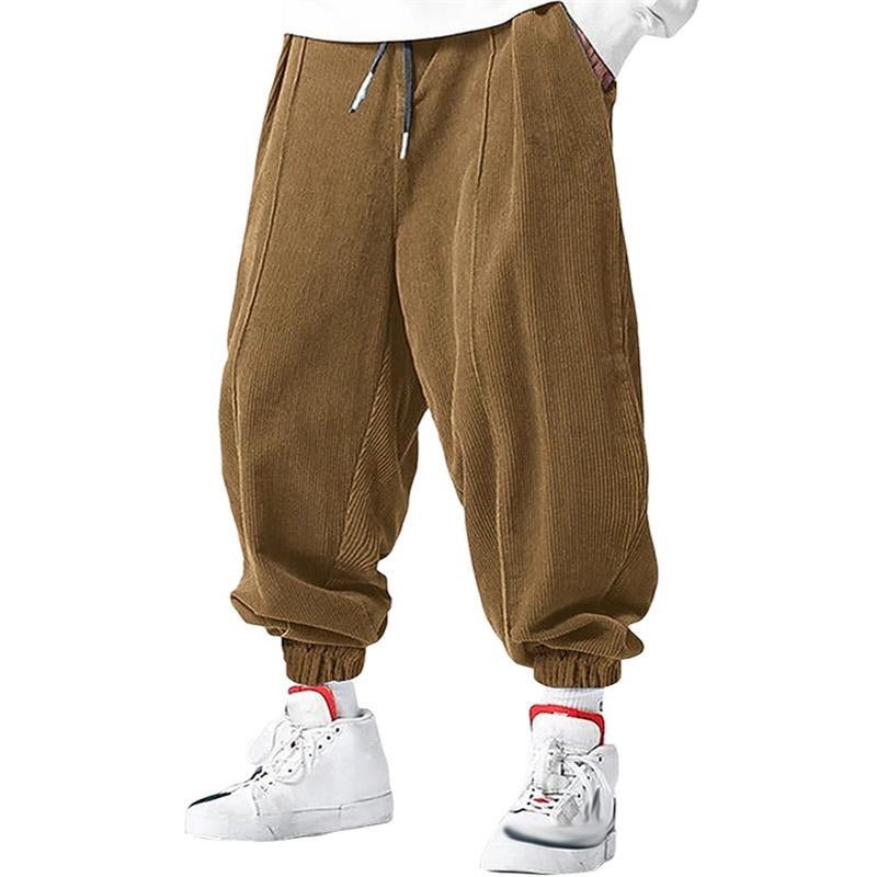 Men's Casual Solid Color Corduroy Elastic Waist Lo...