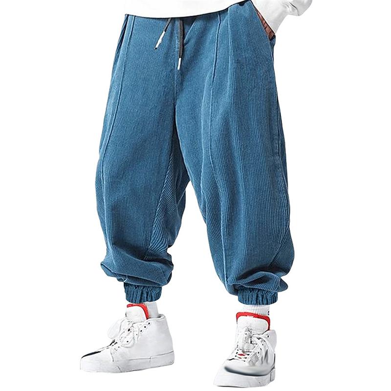 Men's Casual Solid Color Corduroy Elastic Waist Loose Cuff Pants