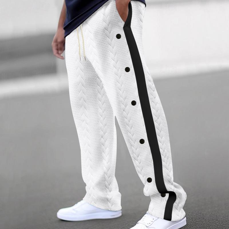 Men's Colorblock Jacquard Button Casual Pants