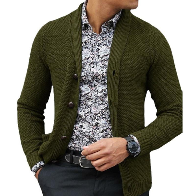 Men's Solid Color Single Breasted Knit Jacket 8427...