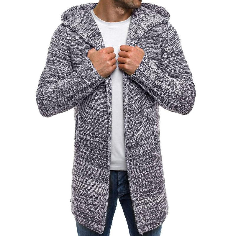 Men's Hooded Mid-length Knitted Cardigan Jacket 91738544X