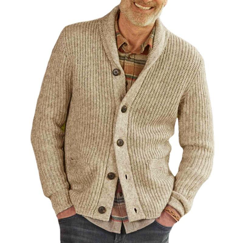 Men's Solid Color Lapel Long Sleeve Knit Cardigan ...