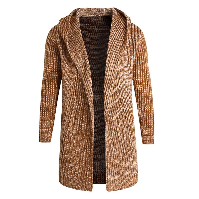 Men's Retro Hooded Mid-length Knitted Coat 0943930...