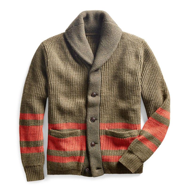 Men's Striped Jacquard Lapel Zip Knit Cardigan 867...