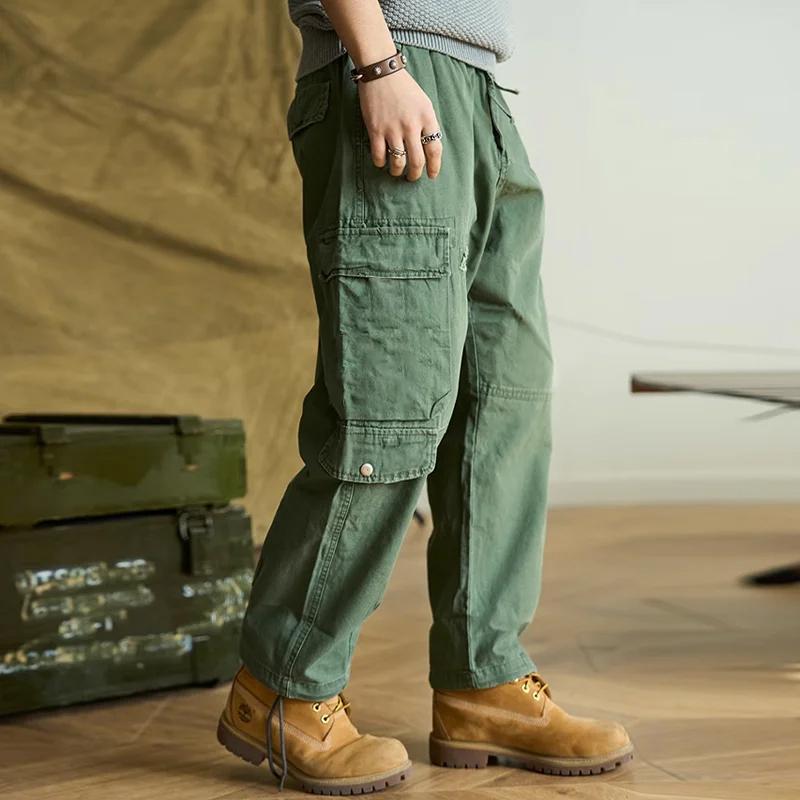 Men's Vintage Solid Color Multi-Pocket Cargo Pants 64054002Y