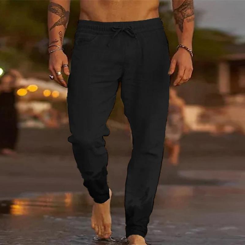 Men's Casual Solid Color Drawstring Elastic Waist Loose Beach Pants 31939183M