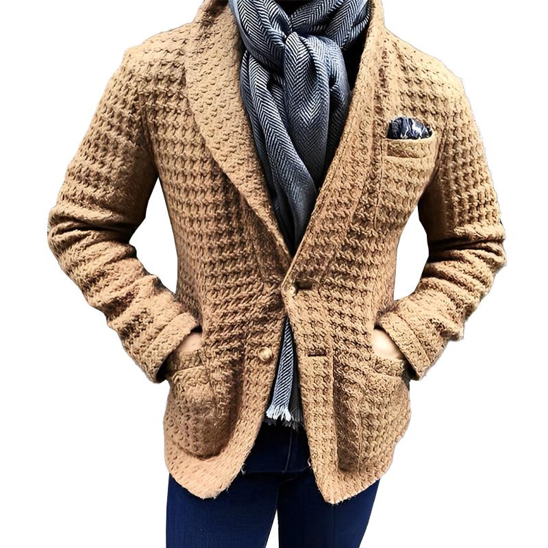 Men's Stylish Lapel Single-breasted Slim Fit Knitt...