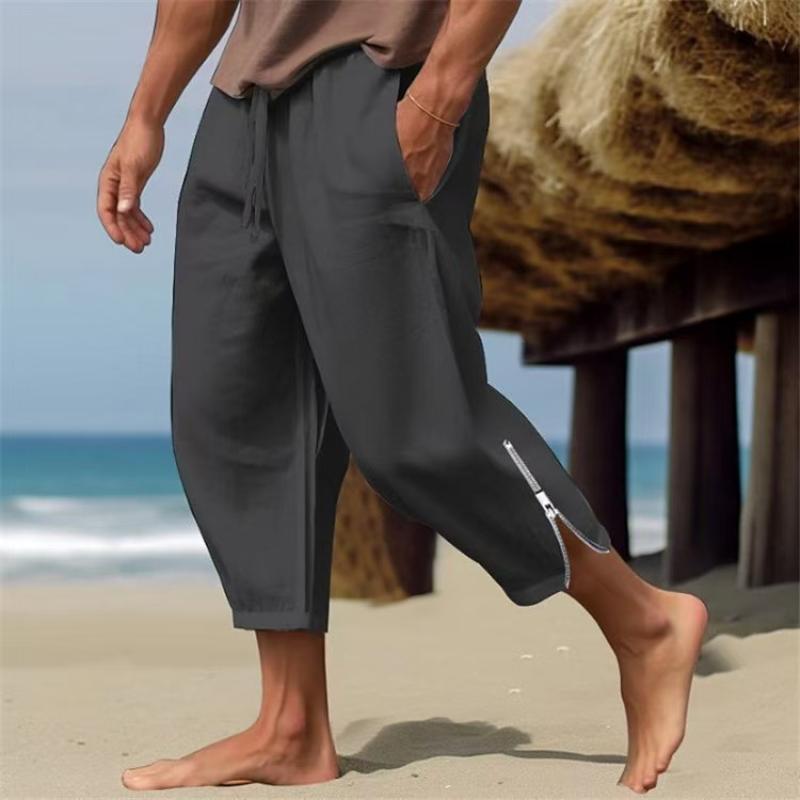 Men's Solid Loose Linen Elastic Waist Casual Pants