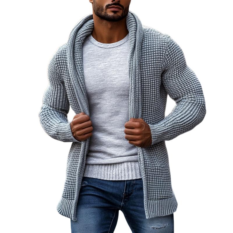 Men's Fashion Hooded Solid Color Long Sleeve Mid-length Knit Cardigan