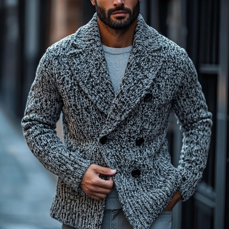 Men's Vintage Mixed Color Double Breasted Lapel Knit Cardigan