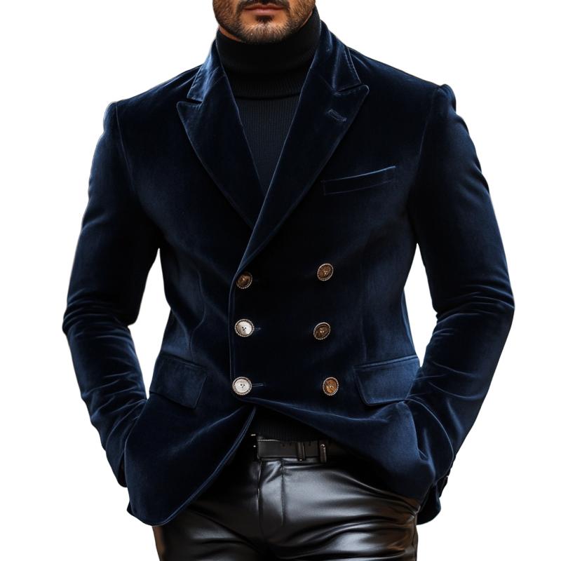 Men's Vintage Elegant Velvet Peaked Lapel Double B...