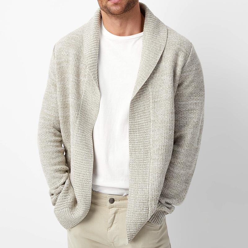 Men's Solid Lapel Loose Knit Cardigan 01564472Z