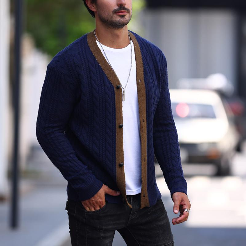 Men's Casual Colorblock Single Breasted Cardigan