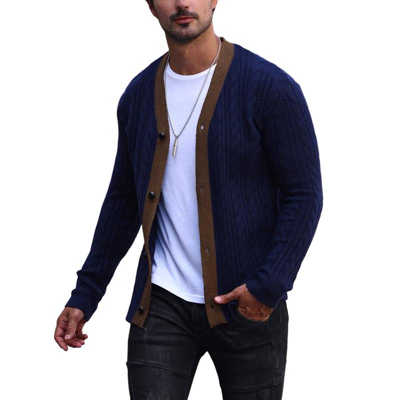 Men's Casual Colorblock Single Breasted Cardigan