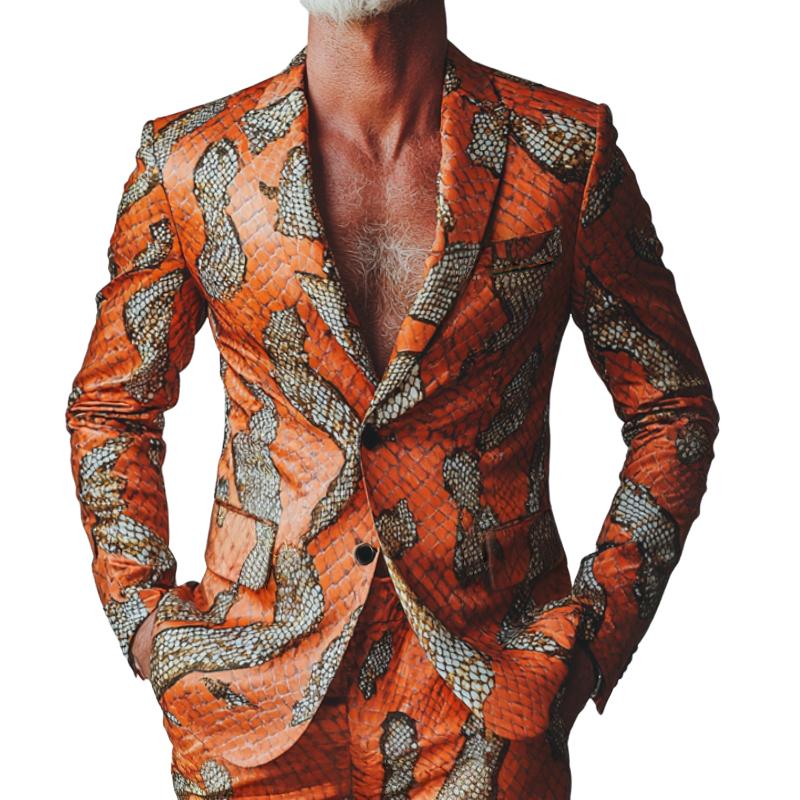 Men's Retro Casual Contrast Snakeskin Print Blazer...