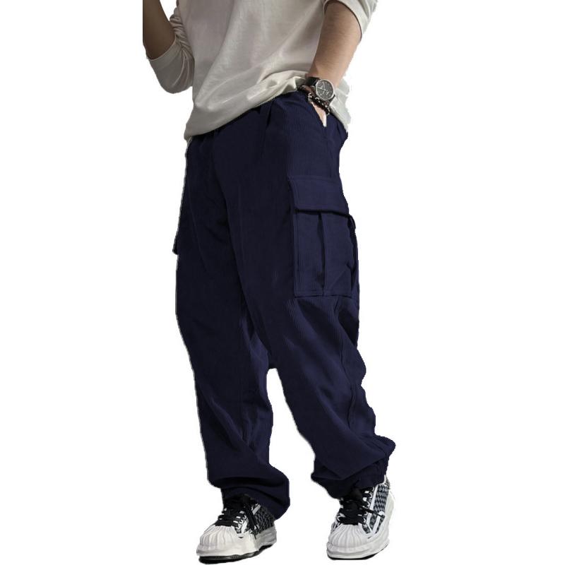 Men's Solid Corduroy Loose Pocket Cargo Pants 0130...