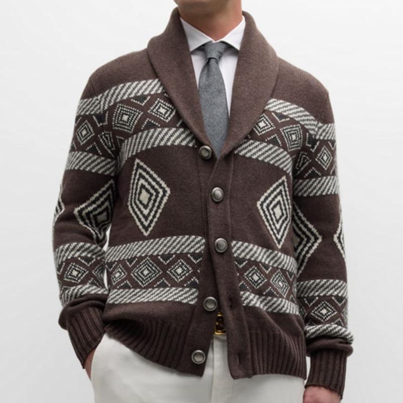 Men's Vintage Knitted Jacquard Pattern Cardigan