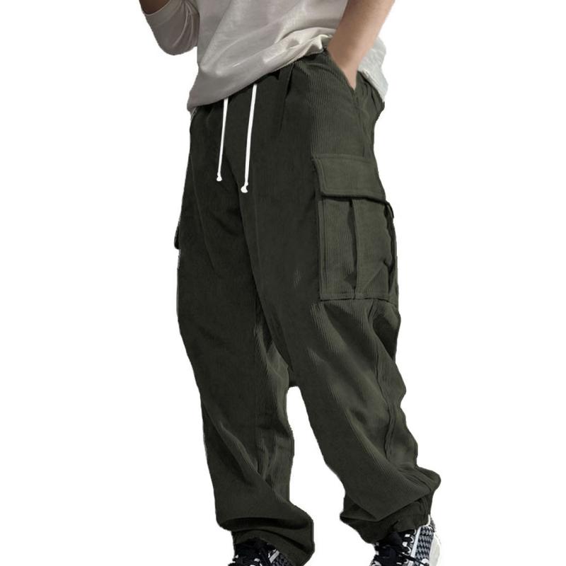 Men's Solid Corduroy Loose Pocket Cargo Pants 01308501Y