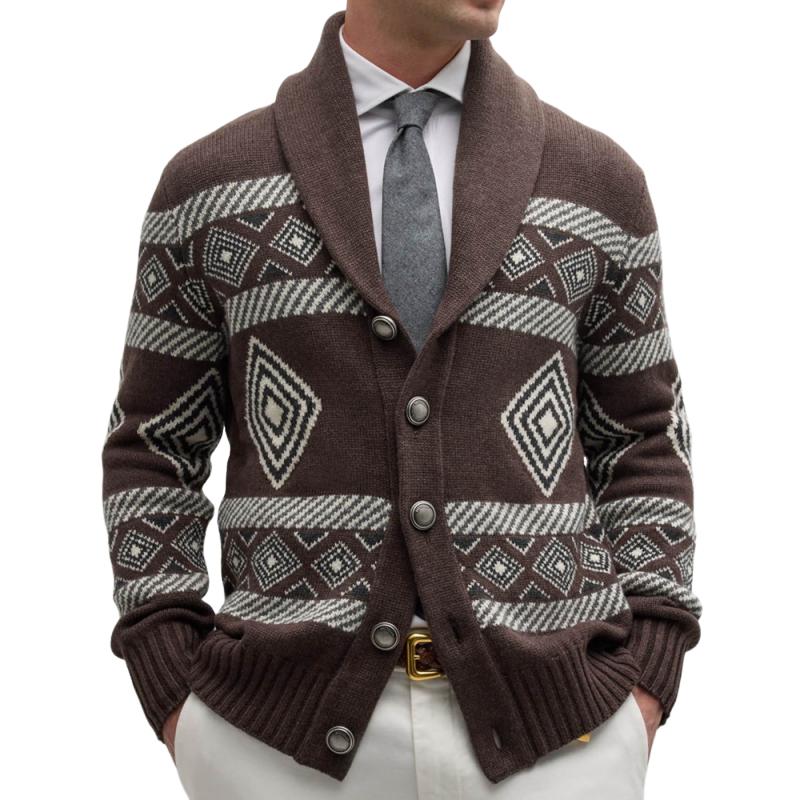 Men's Vintage Knitted Jacquard Pattern Cardigan