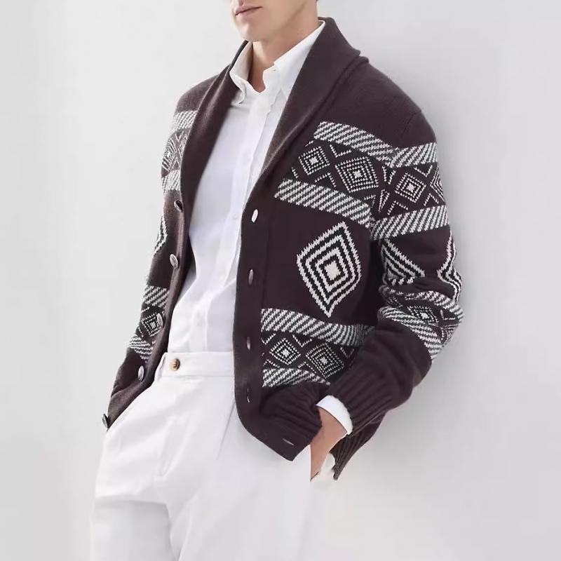 Men's Vintage Knitted Jacquard Pattern Cardigan