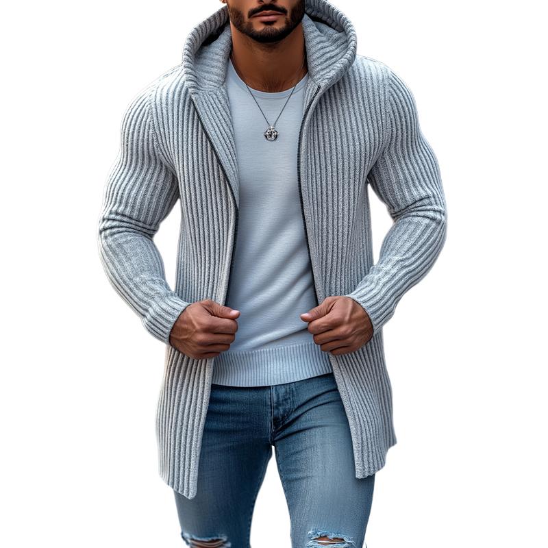 Men's Fashion Hooded Solid Striped Long Sleeve Mid...