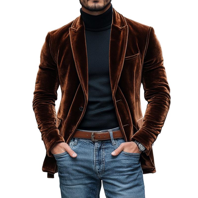 Men's Vintage Peaked Lapel Velvet Single Breasted ...