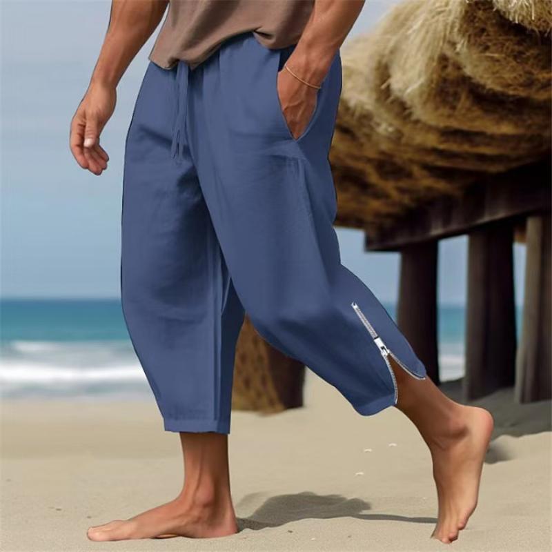 Men's Solid Loose Linen Elastic Waist Casual Pants