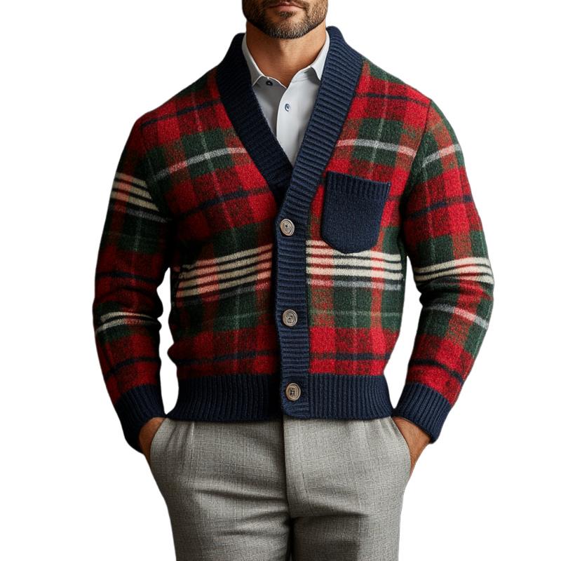 Men's Retro Christmas Colorful Plaid V-neck Chest ...