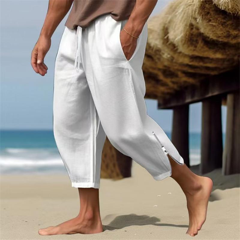 Men's Solid Loose Linen Elastic Waist Casual Pants