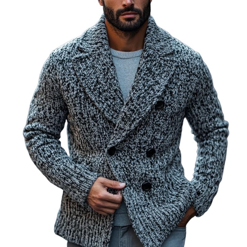 Men's Vintage Mixed Color Double Breasted Lapel Kn...