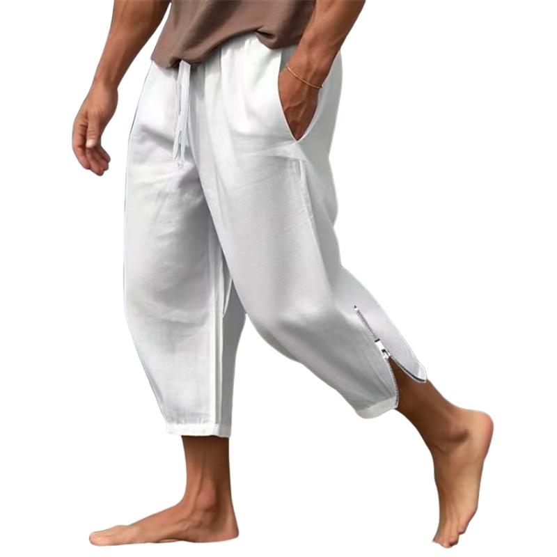 Men's Solid Loose Linen Elastic Waist Casual Pants