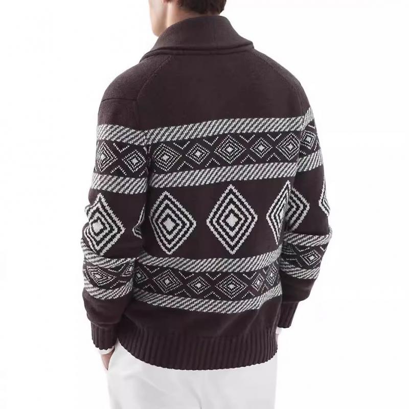 Men's Vintage Knitted Jacquard Pattern Cardigan