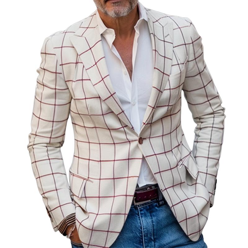 Men's Retro Casual Check Print Pocket Blazer