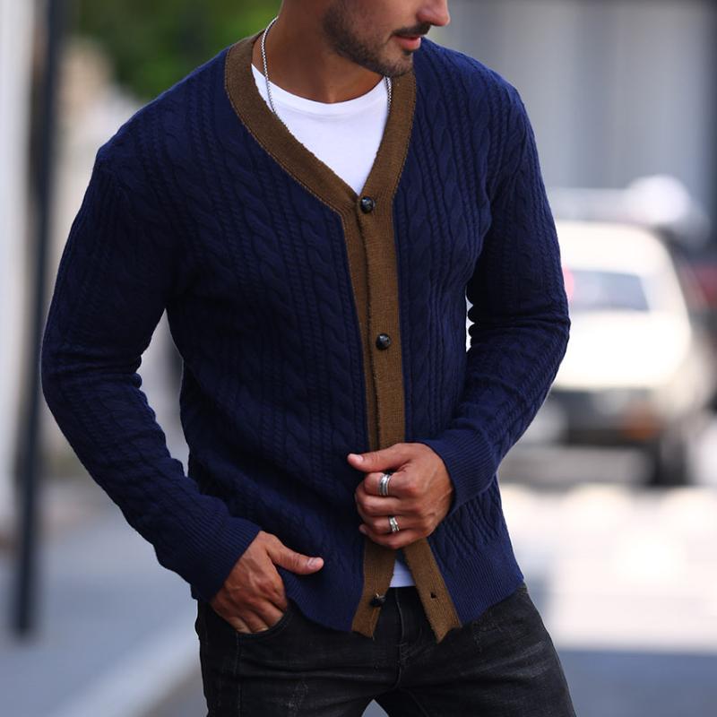 Men's Casual Colorblock Single Breasted Cardigan