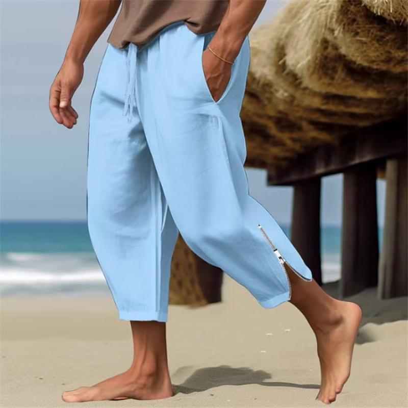 Men's Solid Loose Linen Elastic Waist Casual Pants