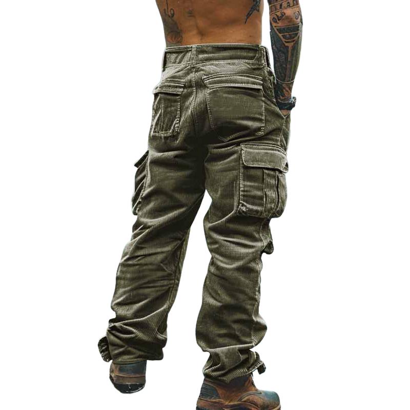 Men's Solid Corduroy Multi-pocket Straight Cargo Pants